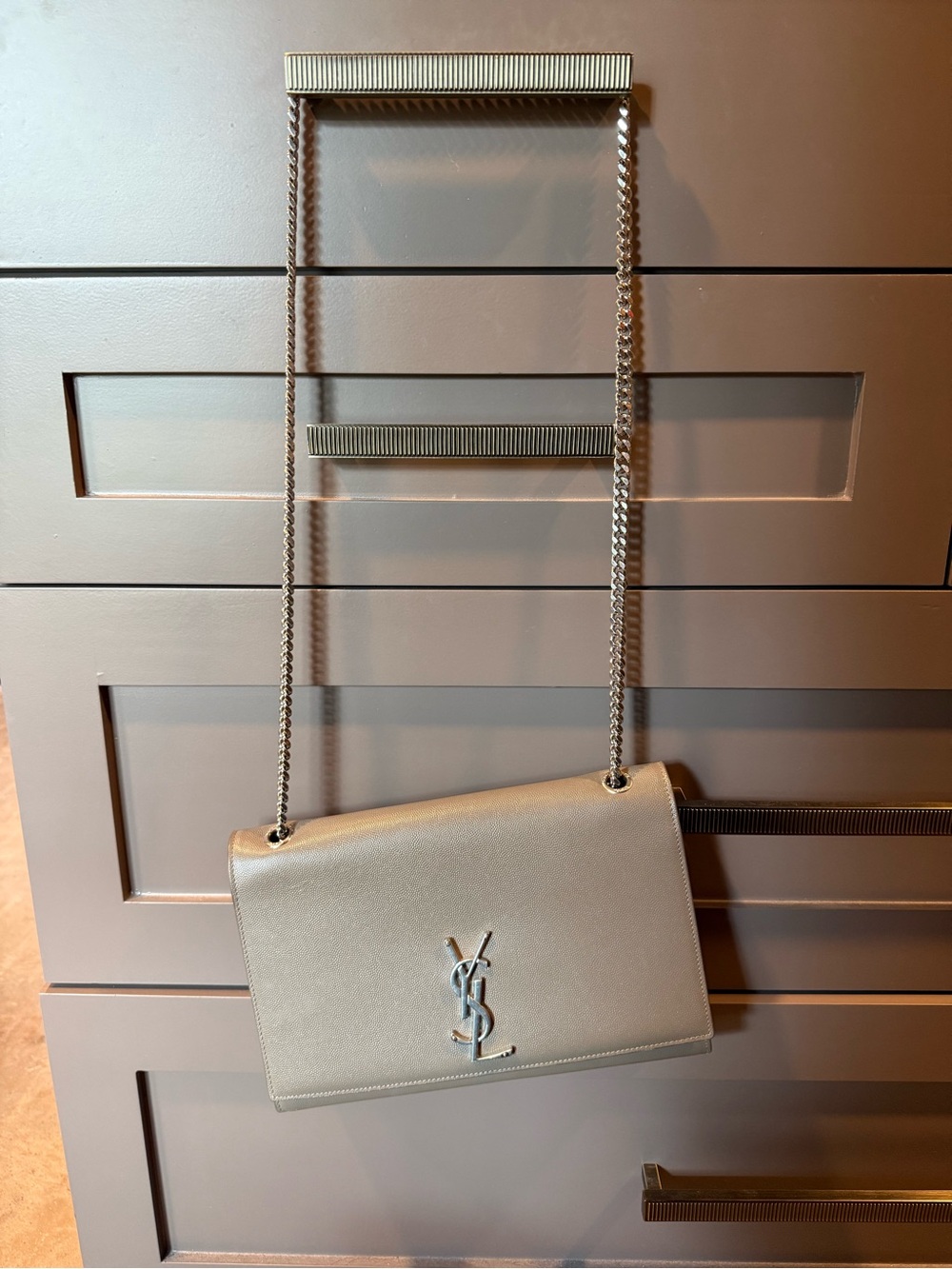 Yves Saint Laurent Metallic Silver Leather Chain Shoulder Bag